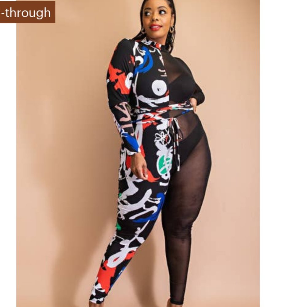 Half and Half Plus Sized corset back Jumpsuit